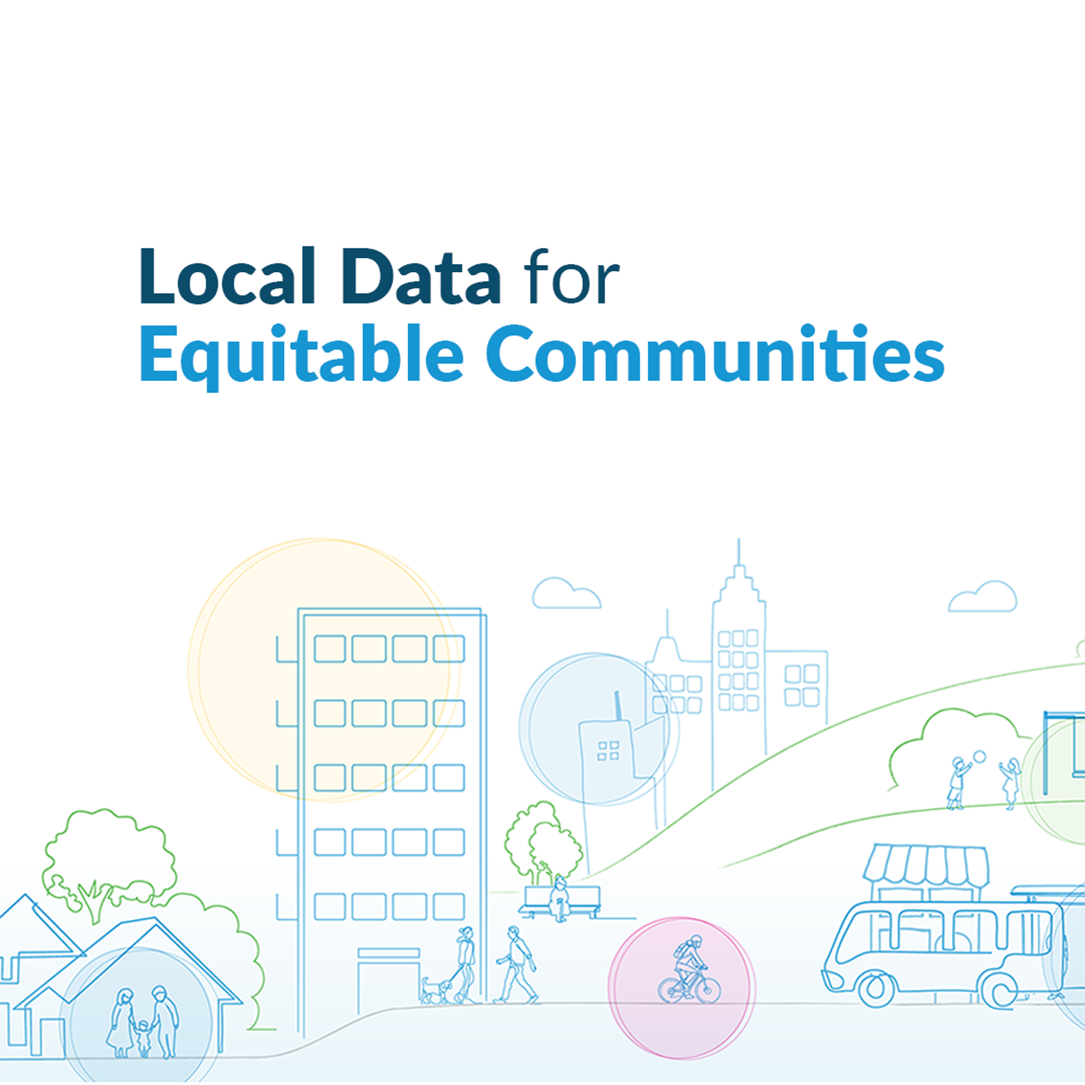 A logo entitled Local Data for Equitable Communities with a light blue drawing of a town.